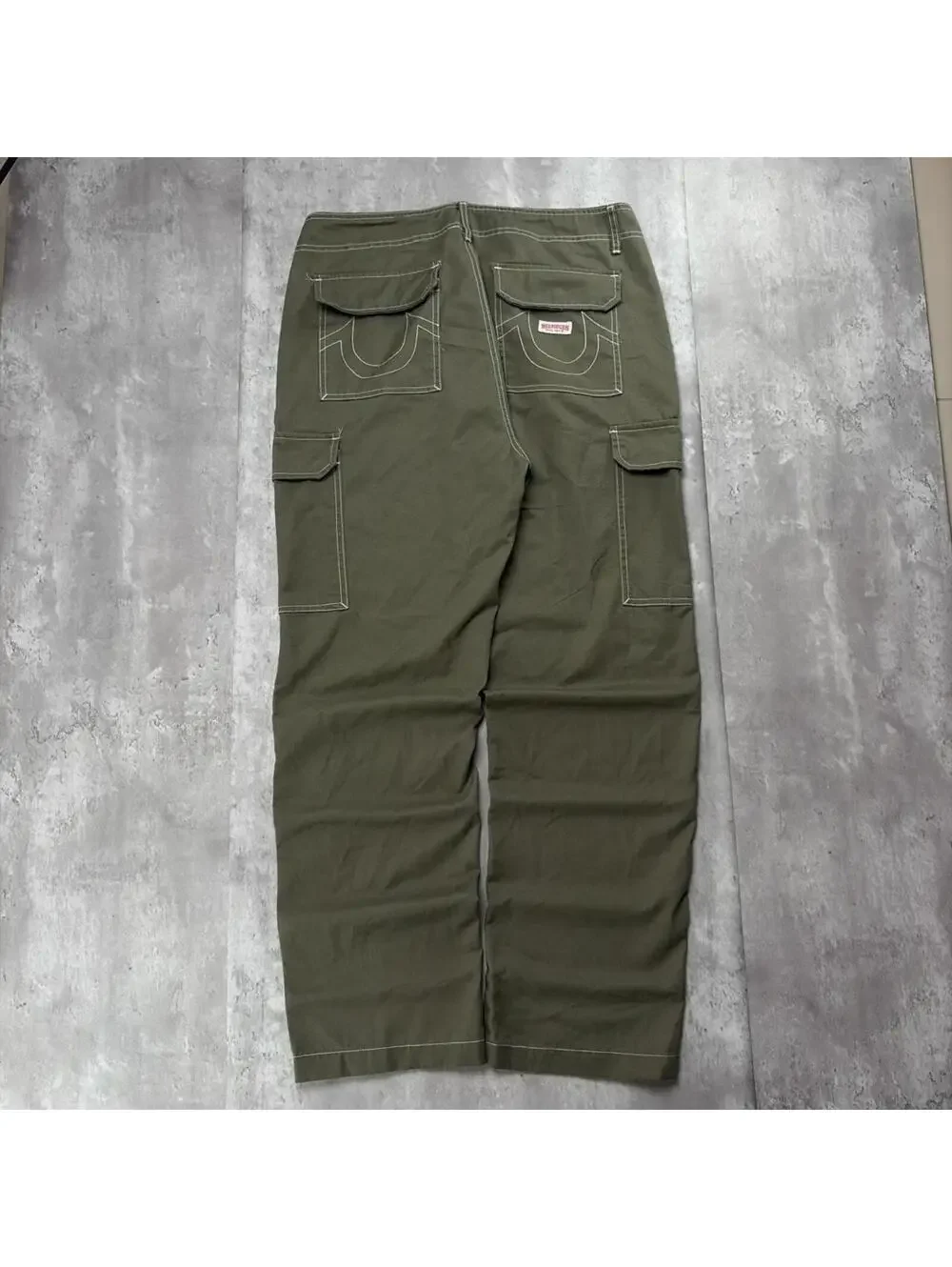 Y2K Olive Green True Religion Grunge Baggy Cargo Skater Pants